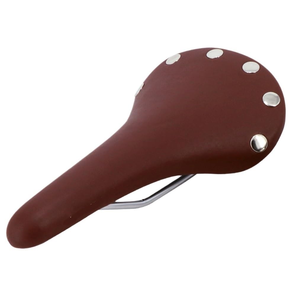 Selle vélo cuir vintage marron avec rivets en acier pour route et VTT