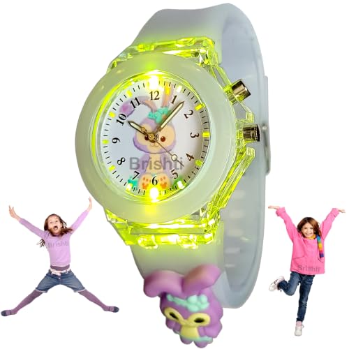 Image of Brishti 3D Cartoon Character Multicolored Glowing Digital Light and Girl's Analogue Wrist Watch | Unique 3D Cute Cartoon Character on Strap | Soft Silicone Strap | Suitable for Age 3-12 Year Kids
