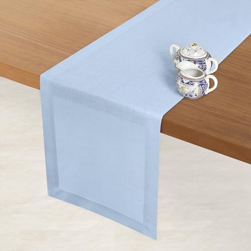 DMoksha-Homes-Linen-Table-Runner-14-x-48-Inch-100-Pure-Linen-Powder-Blue-Table-Runner-Machine-Washable-Farmhouse-Table-Runner-for-Hanukkah-Holiday-Decor DMoksha Homes Linen Table Runner 14 x 48 Inch 100 Pure Linen Powder Blue Table Runner Machine Washable Farmhouse Table Runner for Hanukkah Holiday Decor