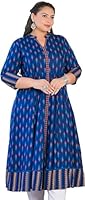 Yash Gallery Women's Plus Size Rayon Ikat Printed Anarkali Kurta (1592PLYKBLUE, Blue, XXL)