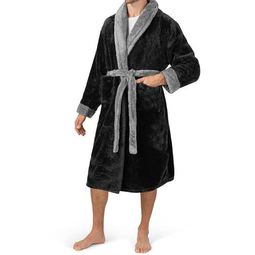 Image of PAVILIA Mens Soft Robe, Plush Fluffy Fleece Bathrobe Men, Long Sherpa Shaggy Spa Robe