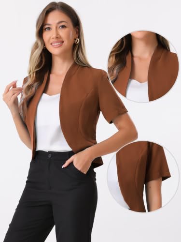 Image of Allegra K Short Sleeve Blazers for Women's Business Casual Open Front Work Cropped Shrug Jacket