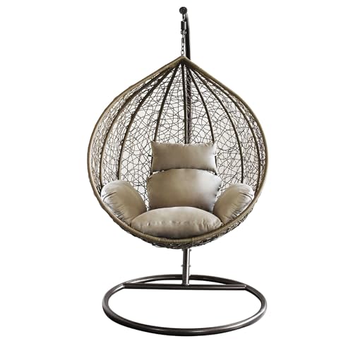 Milani Home - Sedia Sospesa Poltrona A Dondolo Intrecciato In Rattan Per Casa E Giardino Con Cuscino - Marrone