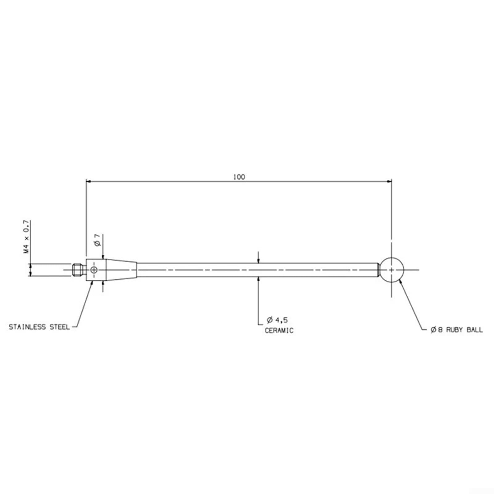 A-5000-7796 CMM Touch Probe Stylet droit avec boule de 8 mm Tige en porcelaine Filetage 4 mm Longueur 100 mm pour inspection coordonnée machine à mesurer
