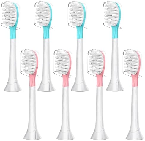 Kids Replacement Toothbrush Head for 7+ Child Soft Brush | Compatible with Philips Sonicare Kids Electric Toothbrush HX6321, HX6340, HX6032/94, HX6321, HX6042 Blue 4 Pack & Pink 4 Pack (Total 8 Pack)
