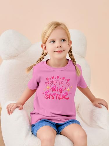 Image of Funnycokid Big Sister Shirts for Girls Size 6 Sparkle T-Shirt Pink Size 5 6 Gifts Pregnancy Announcement Toddler Promoted to Short Sleeve