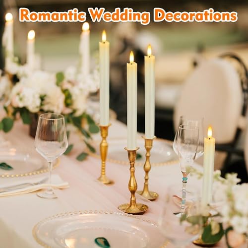 MMMA Flameless Taper Candles Flickering Battery Operated with 10-Key Remote, Real Wax LED Window Candles Fake Electric Candles 3D Wick Warm Light Pack of 6 for Christmas Home Wedding Deco