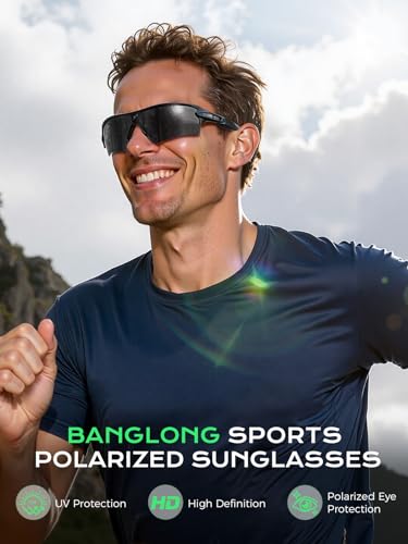 Image of BangLong TAC Polarized Sports Sunglasses UV400 for Men Women | TR90 Lightweight Frame, Adjustable Non-slip Nose Pads, RX Insert Included, Wrap-Around Design for Running Cycling Baseball