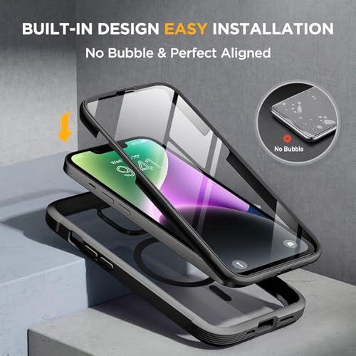 Image of Miracase Glass Series Designed for iPhone 14 Plus Case 6.7 inch, Upgrade Full-Body Magnetic Clear Case with Built-in 9H Tempered Glass Screen Protector,Compatible with MagSafe, Black