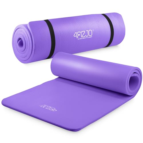4FIZJO Fitnessmatte mit Tragegurt Abm. 180x60 cm Dicke 1 cm NBR-Schaumstoff Rutschfest Komfort In & Outdor Pilatesmatte Yoga Matte Sportmatte Gymnastikmatte Trainingsmatte Violett