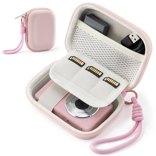 TYSORETY Camera Case for Digital Camera CAMKORY DC403 FHD 1080P/ KODAK PIXPRO FZ55/ FZ45 Small Travel Compact Camera Holder with Mesh Pocket for Accessories SD Card (Pink)