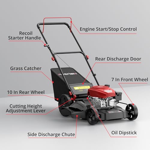 Image of AMERISUN 21 inch Push Gas Lawn Mower, 3-in-1 Gas Lawnmower, 144cc 4-Stroke OHV Engine, 6 Height Adjustment, 1.4 Bushel Grass Catcher with Bagging, Mulching & Side Discharge Efficient Steel Deck