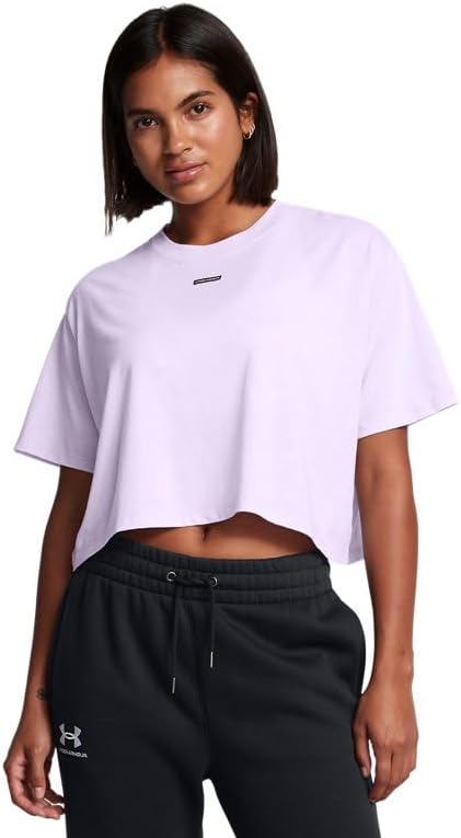 Under Armour Womens UA Wash Logo Boxy Crop Short Sleeve T-Shirt - Quick-Drying Cotton Blend