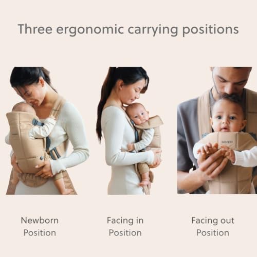 Image of BabyBjorn Baby Carrier Mini, Beige, Woven | Newborn Carrier (7-15 lbs), Ergonomic, Easy-to-Use