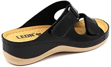 LEON 905 Leather Slip-on Womens Ladies Sandals Mule Clogs Slippers Slides Shoes, Black, 41 EU (10.5 M US Women) | Image 3