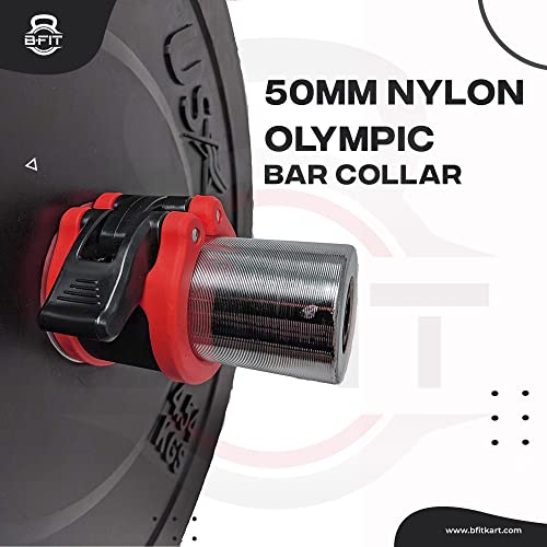 Image of B Fit Olympic /Regular Barbell Collars (Pair)- Solid Nylon /ABS /Aluminium Locking Clamps Size 25 /28 /50 MM Optional (50 MM Pro Style Black)