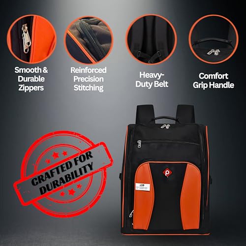 Image of PAHAL Professional Tool Backpack Heavy Duty, Large Capacity Multi-Pocket Backpack for Electrician, Technician, Carpenter, Plumber & Service Engineer, Water Resistant Nylon Tool Organizer, Black /Orange