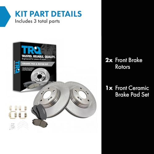 Image of TRQ Front Ceramic Brake Pad and Rotor Kit Compatible with 2015-2019 Hyundai Sonata 2015-2020 Kia Optima 2021-2024 Hyundai Kona Electric - Verify Fitment & Trim