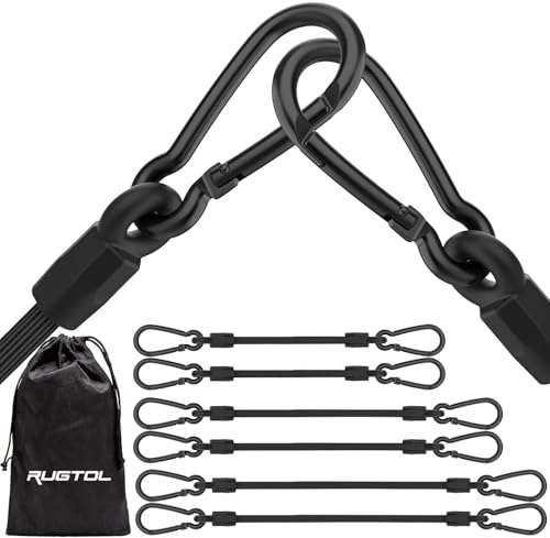 Bungee Cords with Carabiner Clips, 6 Pack Long Heavy Duty Outdoor Carabiner Black Bungee Cord Assorted Size 20cm, 40cm, 60cm, Extra Strong Bungee Straps with Carabiner Hooks for Tarpaulins, Tent, Car