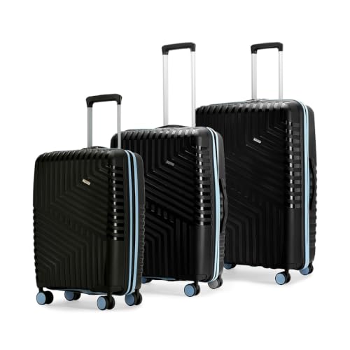 Image of Core Set of 3 Trolley Bags Cabin + Medium + Large Polypropylene Hard Suitcase, 8 Spinner Wheels, Recessed Number Lock, Luggage for Men & Women Midnight Black /Arctic Blue