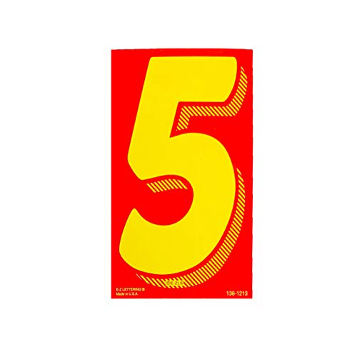 Image of EZ Line Vinyl Decals for Cars Red and Yellow Large Number Stickers Windshield Numbers Dealer Supplies EZ136 (Number 5)