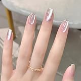 BHIDENAW ネイルチップ ショート 24枚入 人気 和風 かわいい シンプル おしゃれ 成人式 結婚式 パーティー 日常生活に使用できます 花嫁ネイル 光沢 つけ爪 両面テープ ウッドスティック (一目惚れ P13, M)