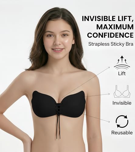 Image of DClub Strapless Sticky Bra Invisible Backless Stick on Bra Push up Lift Bras for Women Dress Reusable Silicone Nipple Covers