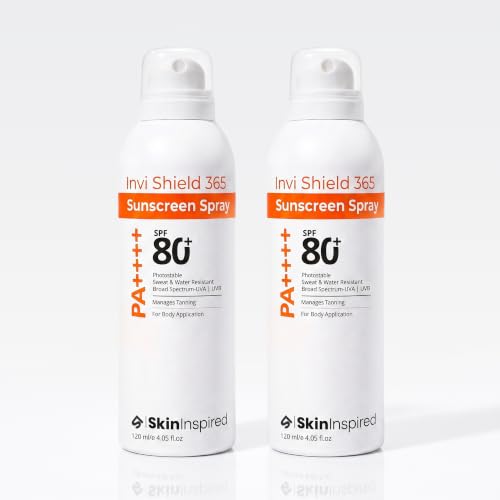 Image of SkinInspired Invi Shield 365 Body Sunscreen Spray SPF 80+ PA++++ | Ultra-Light, Quick-Absorbing, Non-Greasy Sun Protection | No White Cast, Water & Sweat Resistant | Broad Spectrum UV Defense | 120ml (Pack of 2)