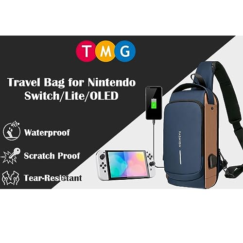 Image of TMG Crossbody Sling Bag for Steam Deck|Nintendo Switch OLED Console|iPad,Waterproof Chest Daypack with USB Charging, Shoulder Backpack for Men|Women (Blue)