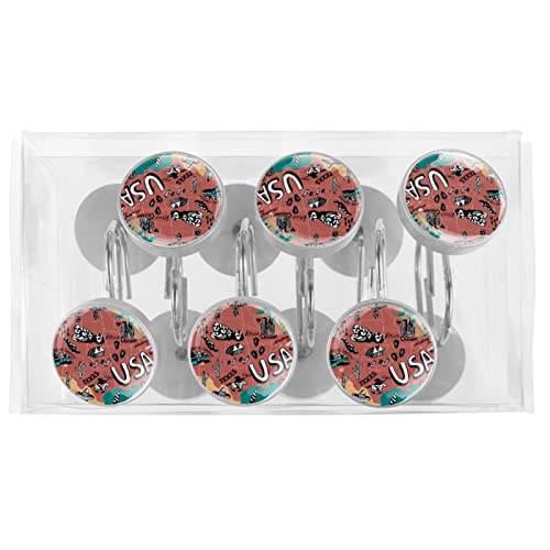 Crochets pour rideau de douche inox robustes et élégants motif carte USA x12