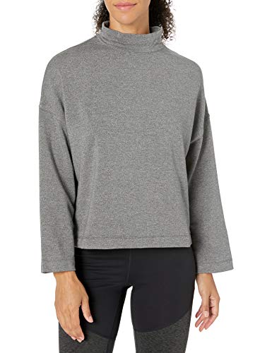 Amazon Brand - Core 10 Women's Cloud Soft Yoga Fleece Mock Dolman Sweatshirt, Dark Grey Heather, Medium