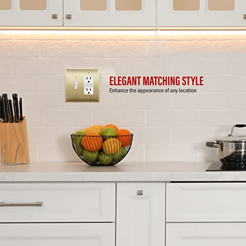 Image of ENERLITES Combination Toggle Switch and Decorator Receptacle Metal Wall Plate, Stainless Steel 201 Outlet Cover, Corrosion-Resistant, Mid-Size 2-Gang 4.88 inch x 4.92 inch, 771131M-BB, Brushed Brass