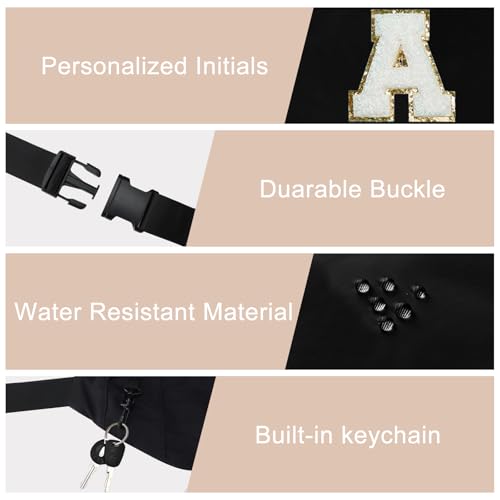 Image of Birthday Gifts for Women Men,Personalized Fanny Pack Crossbody Bag Waist Pack with Initial Letter Patch,Christmas Gifts Cute Trendy Stuff for Daughter Sister Her,Black A