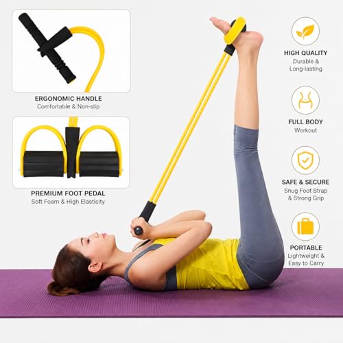 Image of Yoga Pedal Puller Resistance Band, 4 Tube Natural Rubber Pedal Exerciser for Home Workout, Full Body Exercise Equipment for Abs Arms Legs Stretching and Strength Training for Men & Women (Multicolor)