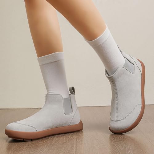 UBFEN Womens 100% Genuine Suede Leather Chelsea Ankle Boots Slip On Comfortable Winter Outdoor Warm Boot Grey Size US 8 by UBFEN - Used condition - Image 2