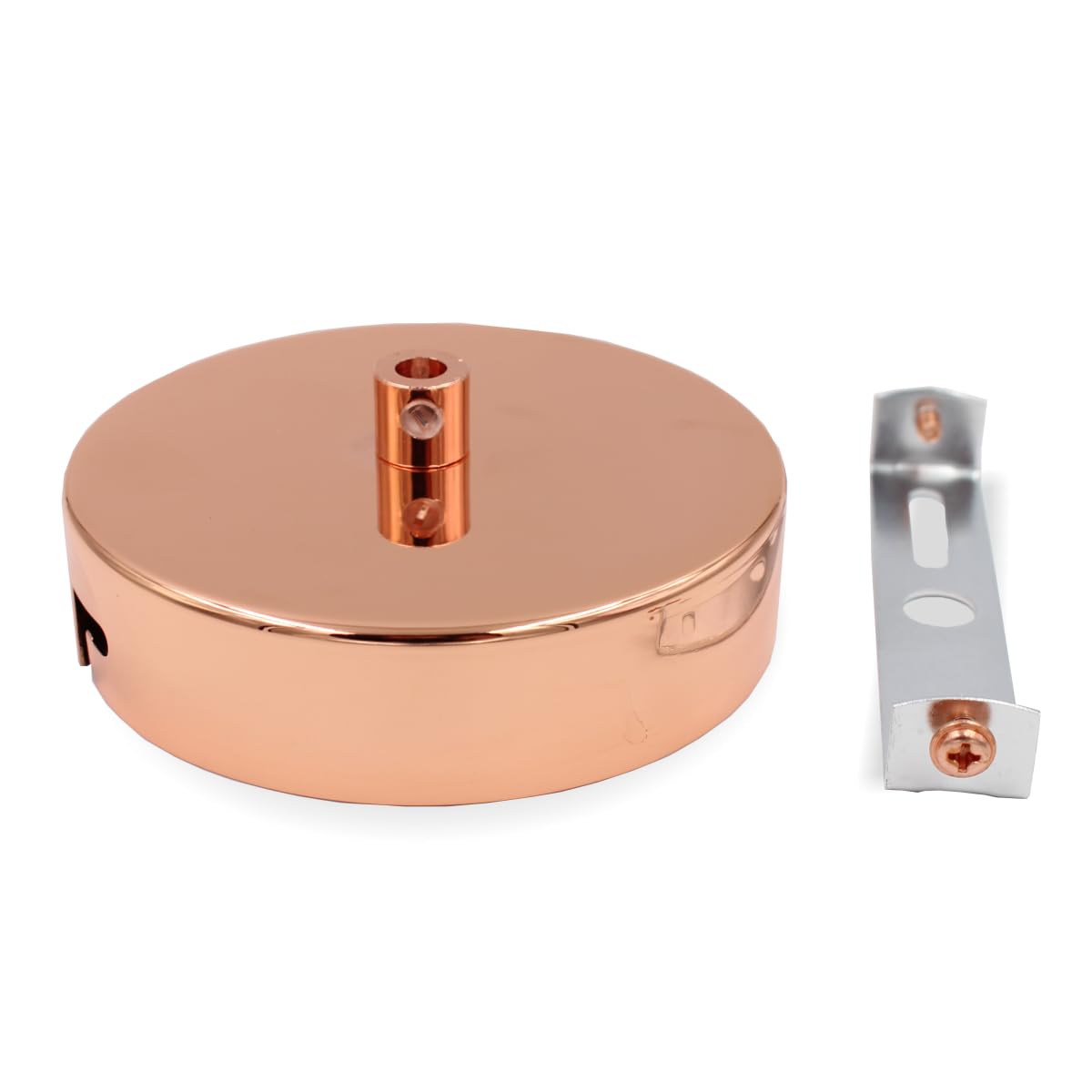 Metall Baldachin (Decken Rose) mit Bajonett-Befestigung/Deckenbaldachin für Hängeleuchte inkl. Zugentlastung | Ø 100 mm | Höhe 25 mm (Kupfer/Rosegold)