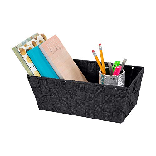 Simplify 25094-BLACK Small Shelf Woven Strap Tote | Decorative Storage Basket thumb #6
