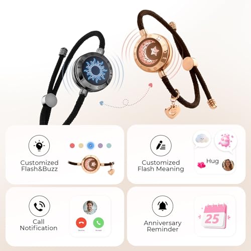 TOTWOO Long Distance Touch Bracelets for Couples, Vibration & Light up for Love Couples Bracelets | Long Distance Relationship Gifts for Girlfriend Bluetooth Pairing Jewelry