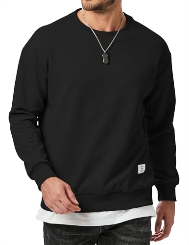 Elegancity Herren Pullover Sweatshirt Langarm Casual Rundhals Textur Sweatshirts für Herren Regular Fit Frühling Herbst Basic Hoodie ohne Kaputze,Schwarz XXL