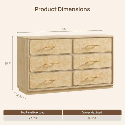 Image of SICOTAS 110 inch Extra Wide Dresser for Bedroom- Burl 6 Drawer Chest of Drawers