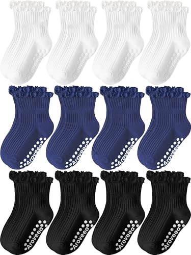 Image of Baby Toddler Girls Socks Grip Ruffle Non Slip Kids Cotton 12 Pack Socks
