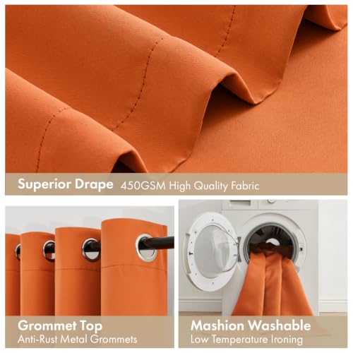 Image of MIULEE Fall Orange 100% Blackout Curtains for Bedroom 40x63 Inch Length | 2 Thick Layers Thermal Insulated Window Curtains with Black Liner, Noise Reducing Grommet, Drapes for Living Room, 2 Panels