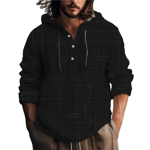 Chemise d'été à manches longues avec capuche pour homme coupe grandes tailles à carreaux confort