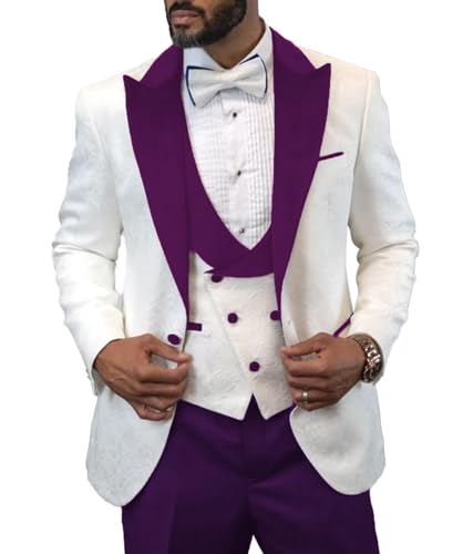 Men's Slim Fit Jacquard Suit 3 Pieces Wedding PromTuxedo Suit Formal One Button Blazer Pants and Vest Suit for Men4