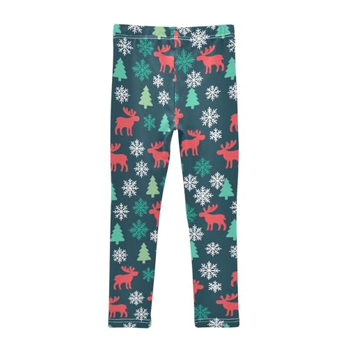 Xmas Elk Tree Snowflakes Green Girls Leggings Ultra Soft Compression Yoga Gym Pants for Kids 4-10T2