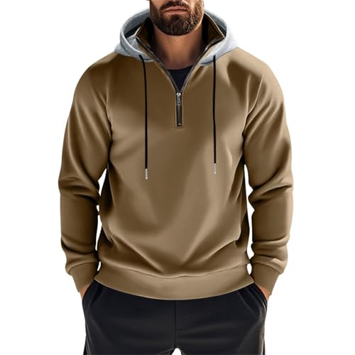 Ymosrh Men's Casual Hoodies, Long Sleeve Quarter Zip Fall Winter Athletic Workout Hiking Hooded Sweatshirt Pullover, S-4XL