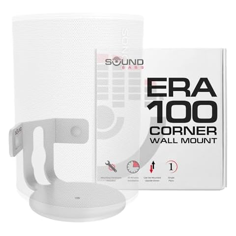 ERA100 Corner Wall Mount Bracket - Low Profile, White, Single (1pc), Complete with All Mounting Hardware Compatible with Sonos ERA 100 Speaker Cover