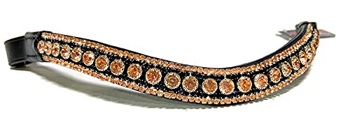 Sparky Bling BROWBAND 5 Row Diamante for BRIDLES Ideal for Showing and Dressage Rose Gold (Black Leather, Cob (15"))