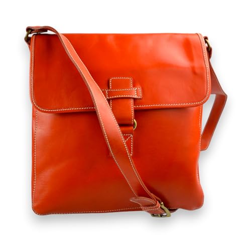 Sac bandoulière en cuir véritable orange au style intemporel et élégant
