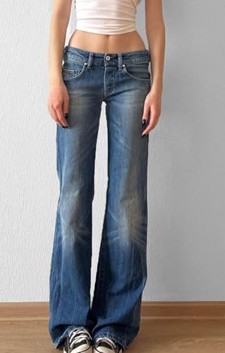 CHARTOU Women Summer Straight Denim Long Pants Y2k Low Waist Washed Wide Leg Jeans with Pockets2